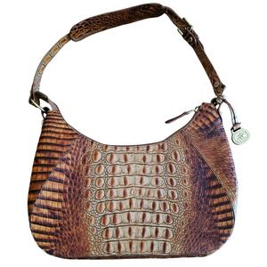 Brahmin Pecan Melbourne Crocodile Embossed Leather Hobo Bag and Wallet Set